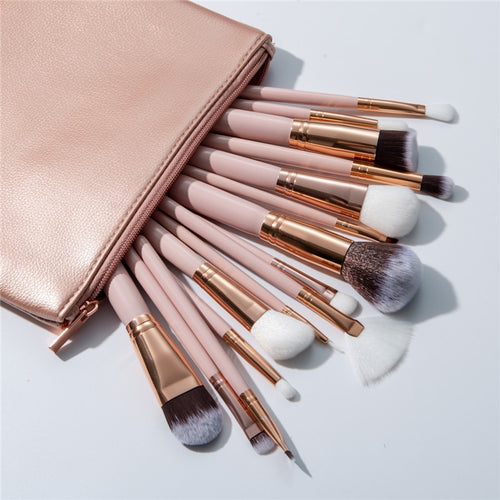 Excellent Quality 15pcs Makeup Brushes Set + Leather Case Foundation Powder Blush Highlighter Eyeshadow Blending Brush Maquiagem