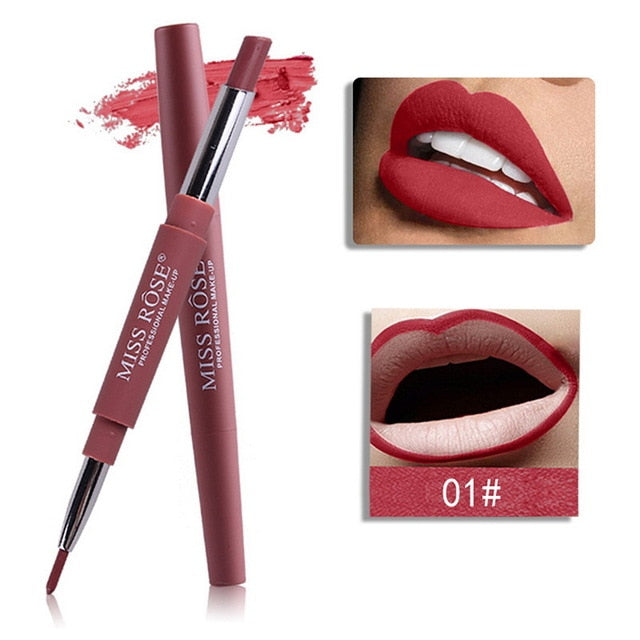 MISS ROSE 14 Color Double-end Lipsticks Lasting Lipliner Waterproof Profissional Moisturizer Lip Liner Stick Batom Pencil Matte